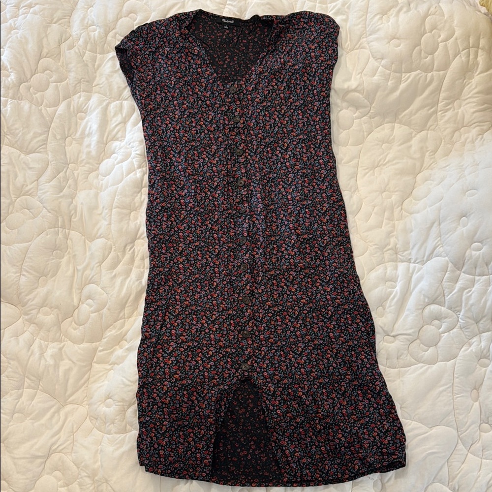 Madewell Black and Red V-Neck Sheath Mini Dress